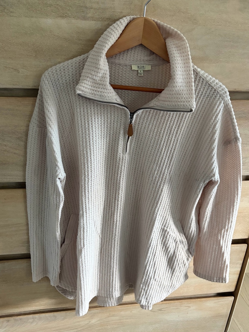 Pinkblush Cream Waffle Knit Quarter-Zip Sweater (maternity)